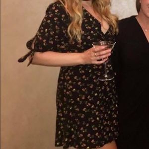 LPA Black Mini Dress with Floral Print